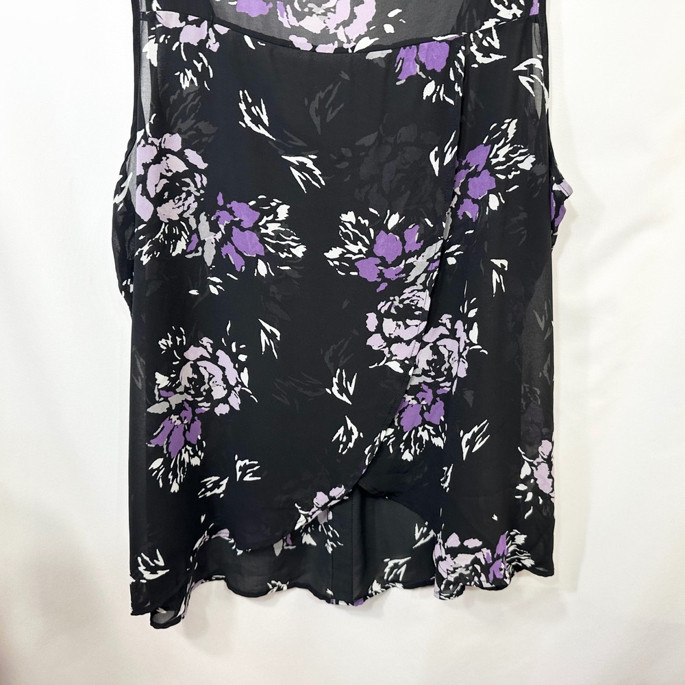 Torrid Plus Size 2X Tank Top Black Purple Floral Chiffon Tulip Back 1695 - Picture 5 of 10